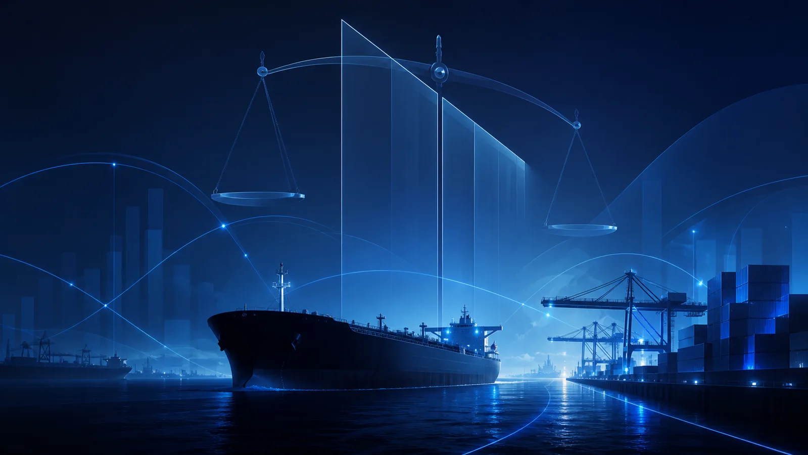 Navio petroleiro ao lado de instalações portuárias de exportação de petróleo